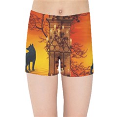 Wonderful Wolf In The Night Kids  Sports Shorts by FantasyWorld7