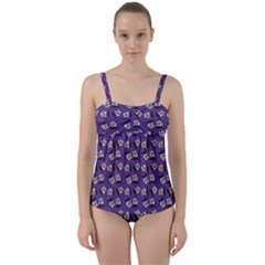 Daisy Purple Twist Front Tankini Set