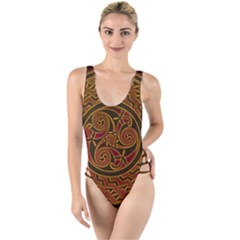 Celtic Spiritual Pattern Art High Leg Strappy Swimsuit by Pakrebo