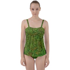 Background Abstract Green Seamless Twist Front Tankini Set by Pakrebo