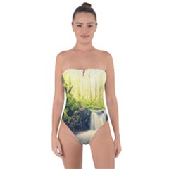 Waterfall River Nature Forest Tie Back One Piece Swimsuit by Pakrebo