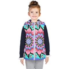 Mandala Symmetry Meditation Kids  Hooded Puffer Vest by Pakrebo