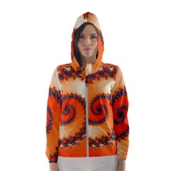 Fractal Rendering Spiral Twist Orange Women s Hooded Windbreaker by Pakrebo