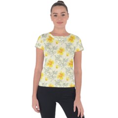 Floral Background Scrapbooking Yellow Short Sleeve Sports Top  by Pakrebo