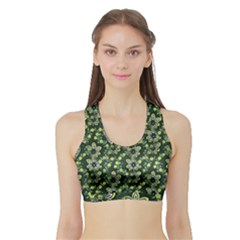 Abstract Pattern Flower Leaf Sports Bra With Border