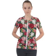 Roses Repeat Floral Bouquet Short Sleeve Zip Up Jacket by Pakrebo