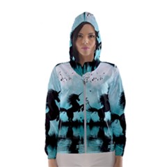 Wonderful Unicorn Silhouette In The Night Women s Hooded Windbreaker by FantasyWorld7