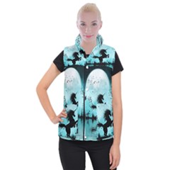 Wonderful Unicorn Silhouette In The Night Women s Button Up Vest by FantasyWorld7