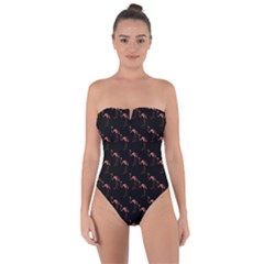 Flamingo Pattern Black Tie Back One Piece Swimsuit by snowwhitegirl