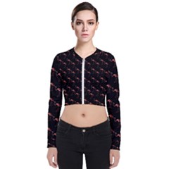 Flamingo Pattern Black Long Sleeve Zip Up Bomber Jacket by snowwhitegirl