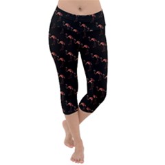 Flamingo Pattern Black Lightweight Velour Capri Yoga Leggings