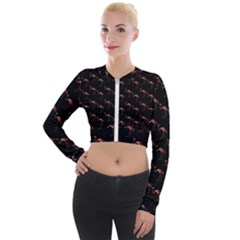 Flamingo Pattern Black Long Sleeve Cropped Velvet Jacket by snowwhitegirl