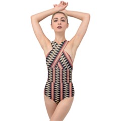 Zigzag Tribal Ethnic Background Cross Front Low Back Swimsuit by Pakrebo