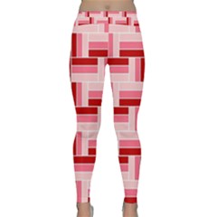 Burgundy Pattern Stripes Classic Yoga Leggings by Alisyart