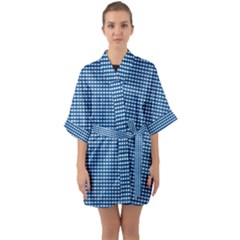 Gingham Plaid Fabric Pattern Blue Quarter Sleeve Kimono Robe by HermanTelo