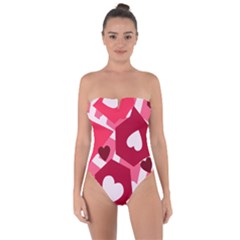 Pink Hearts Pattern Love Shape Tie Back One Piece Swimsuit by Bajindul