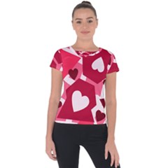Pink Hearts Pattern Love Shape Short Sleeve Sports Top  by Bajindul