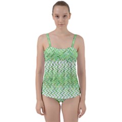 Green Pattern Curved Puzzle Twist Front Tankini Set