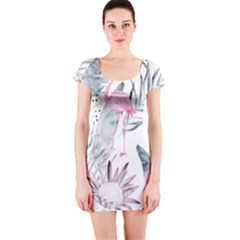 Tropical Flamingos Short Sleeve Bodycon Dress by Sobalvarro