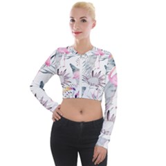 Tropical Flamingos Long Sleeve Cropped Velvet Jacket by Sobalvarro