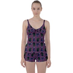 Gothic Girl Rose Mauve Pattern Tie Front Two Piece Tankini