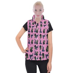 Gothic Girl Rose Light Pink Pattern Women s Button Up Vest