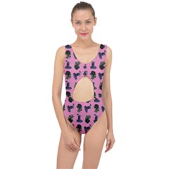 Gothic Girl Rose Light Pink Pattern Center Cut Out Swimsuit