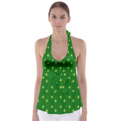 Peeled Banana On Green Babydoll Tankini Top