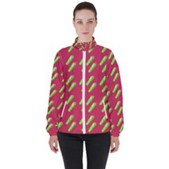 Ice Freeze Pink Pattern Women s High Neck Windbreaker