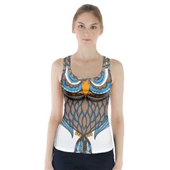 Owl Drawing Art Vintage Clothing Blue Feather Racer Back Sports Top by Sudhe