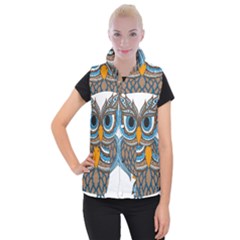Owl Drawing Art Vintage Clothing Blue Feather Women s Button Up Vest