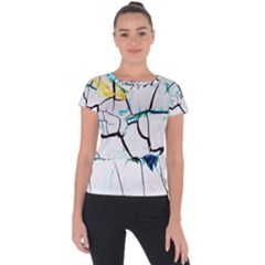 White And Multicolored Illustration Short Sleeve Sports Top 