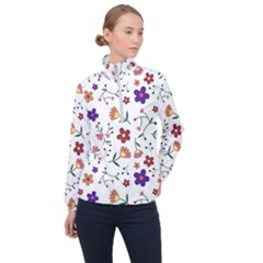 Flowers On A White Background              Women Half Zip Windbreaker