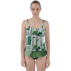 Vector Energy Saving Caring For The Earth Twist Front Tankini Set