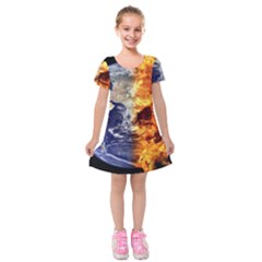 Earth World Globe Universe Space Kids  Short Sleeve Velvet Dress by Simbadda