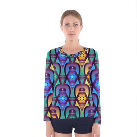 Pattern Background Bright Blue Women s Long Sleeve Tee by Simbadda