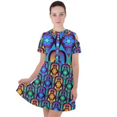 Pattern Background Bright Blue Short Sleeve Shoulder Cut Out Dress  by Simbadda