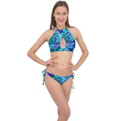 Leaves Tropical Palma Jungle Cross Front Halter Bikini Set by Simbadda