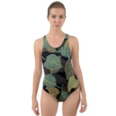Autumn Fallen Leaves Dried Leaves Cut-out Back One Piece Swimsuit by Simbadda