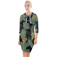 Autumn Fallen Leaves Dried Leaves Quarter Sleeve Hood Bodycon Dress by Simbadda