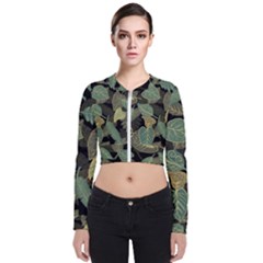 Autumn Fallen Leaves Dried Leaves Long Sleeve Zip Up Bomber Jacket by Simbadda
