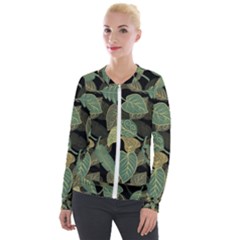 Autumn Fallen Leaves Dried Leaves Velour Zip Up Jacket by Simbadda