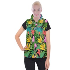 Tropical Greens Leaves Design Women s Button Up Vest by Simbadda