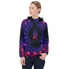 Red Purple 3d Fractals                  Women Hooded Front Pocket Windbreaker by LalyLauraFLM