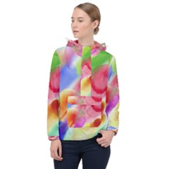 Colorful Watercolors                    Women Hooded Front Pocket Windbreaker by LalyLauraFLM