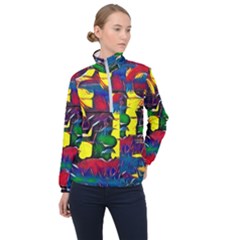Colorful Shapes Abstract Painting                      Women Half Zip Windbreaker by LalyLauraFLM