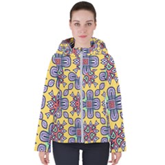 Shapes On A Yellow Background                     Women s Hooded Puffer Jacket