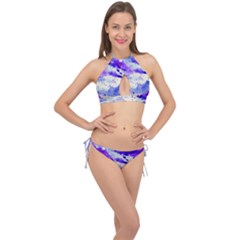 Watercolor Splatter Purple Cross Front Halter Bikini Set by blkstudio