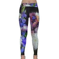 Blue White Purple Mixed Flowers Classic Yoga Leggings by bloomingvinedesign