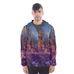 City Lights Skyline Buildings Men s Hooded Windbreaker by Wegoenart